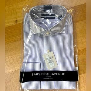 NWT Saks Fifth Avenue Slim Fit White/Blue Men’s Button-down Size 15.5 32